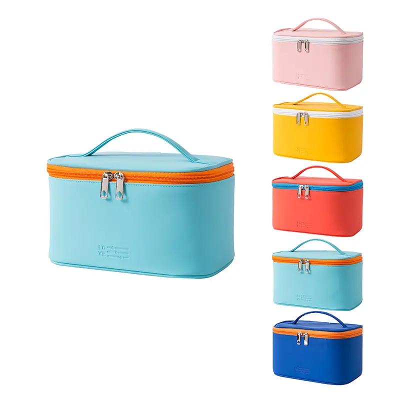 Custom travel makeup bag manufacturer showcasing hot foil stamping and debossed logo options